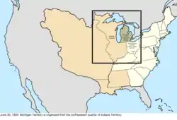 Map of the change to the United States in central North America on June 30, 1805