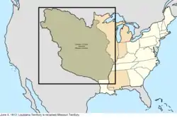 Map of the change to the United States in central North America on June 4, 1812