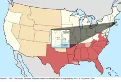 Map of the change to the United States in central North America on March 1, 1862