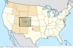 Map of the change to the United States in central North America on August 1, 1876