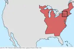 Map of the change to the international disputes involving the United States in central North America on June 16, 1781