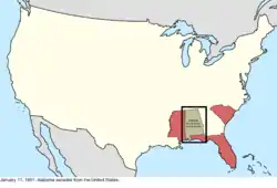 Map of the change to the international disputes involving the United States in central North America on January 11, 1861