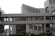 A Brutalist skyway at the University of Leeds, England