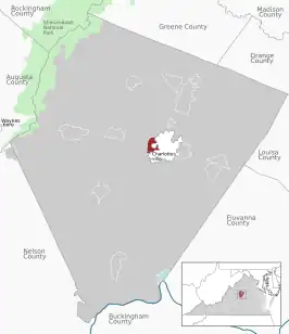 Location of the University of Virginia CDP within the Albemarle County