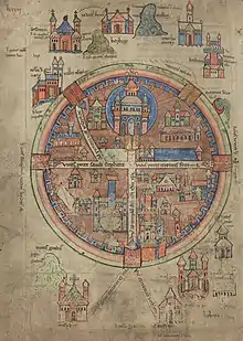 A 12th century diagram of Jerusalem in a round shape