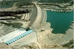 A labyrinth spillway entrance (bottom) at the Ute Dam in New Mexico