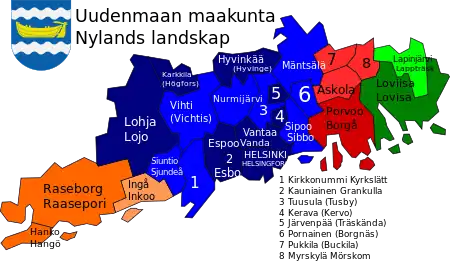 Uusimaa sub-regions, towns and municipalities