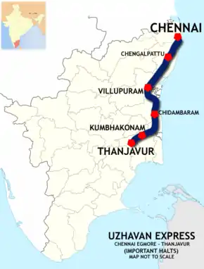 Uzhavan Express (Chennai - Thanjavur) route map