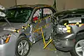 Side-impact crash test of a 2002 Dodge Ram 1500 striking a 2004 Honda Accord mid-size sedan.