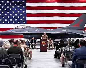 An F-16C Fighting Falcon of VFC-13 during a ceremony at NAS Fallon, 2022