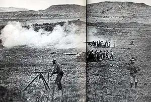 British naval guns in action at the Battle of Vaal Krantz.