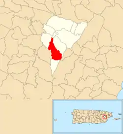 Location of Valenciano Abajo within the municipality of Juncos shown in red