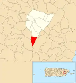 Location of Valenciano Arriba within the municipality of Juncos shown in red