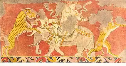 Varahsha mural from the red room of the Palace. Museum of Arts of Uzbekistan.