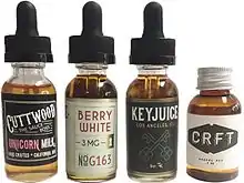 Various bottles of e-liquid.