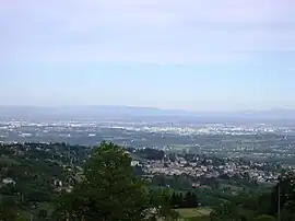 The view, from the hills of Vaugneray, of Lyon and Mont Blanc