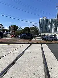 Venice–Inglewood tracks crossing Lincoln Blvd. toward Marina Del Rey