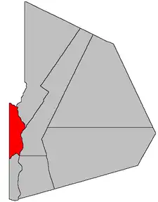 Location within Victoria County, New Brunswick.map shows pre-1913 boundaries