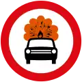 Road sign in Europe: no vehicles carrying explosives