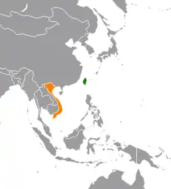 Map indicating locations of Taiwan and Vietnam