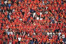 Supporters of the Vietnam national football team wearing attire that is visually inspired by the National Flag in the 2019 AFC Asian Cup