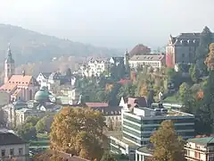 Florentine Hill (Florentinerberg), with the New Castle (top right), the Caracalla Spa (lower right), and the Friedrichsbad (lower left)