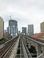 Metrorail tracks run over Metromover tracks at Government Center