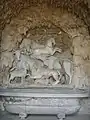 The central chamber of the grotto, with a unicorn. The original grotto featured a statue of Orpheus with his lyre in the center;  the animals were listening to his music.