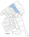 Modern map showing Vrijenbnan (in blue), within Delft.