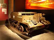 A Wasp flamethrower tank on display in the Canadian War Museum