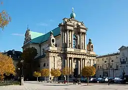 Carmelite Church has an original 18th-century façade.