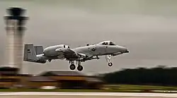 An A-10C Thunderbolt II assigned to the 122nd Fighter Wing landing at Fort Wayne Air National Guard Base in 2015