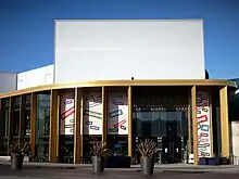 The new front entrance for Warwick Arts Centre, with large screen.