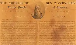 Newspaper showing Washington's Farewell Address