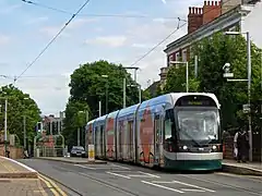 A northbound tram at the High School stop