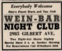 Wein Bar advertisement (circa 1938) in Cincinnati