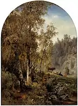 Ideal Landscape, 1860, his last painting with slight final touches by Hans Gude