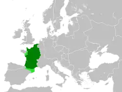 West Francia within Europe after the Treaty of Verdun in 843.