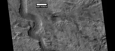 Channel on floor of Newton Crater, as seen by HiRISE under HiWish program.