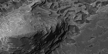 Layers in Crommelin Crater, as seen by HiRISE under HiWish program. Location is Oxia Palus quadrangle.