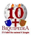 Logo of the 10 years of Wikipedia on the day of San Jorge, 2015