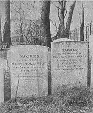 The headstones of William Rollinson, engraver from England, and his wife Mary in St. John's Burying Ground