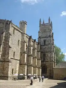 Hall and Chapel, south side, cloisters on right