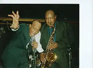 Brown (left) reunited with Ed Wiley Jr., after nearly 50 years, at the Blues Estafette in Utrecht, Netherlands, 2000