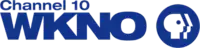 The letters W K N O, tightly tracked and touching each other, next to the PBS network logo. Sitting left-aligned and above WKNO in smaller text are the words "Channel 10".