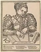 Woman playing psaltery, circa 1570 A.D.