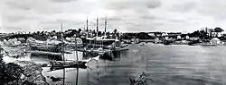 A circa-1870 view of Yarmouth's harbor, looking directly north to the East Main Street Bridge