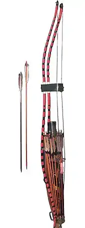 Japanese arrow stand with a pair of Yumi bows.