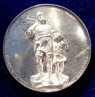 Zürich 1893 Cantonal Shooting Festival Silver Medal, obverse. It shows the design of Kissling's William Tell Monument in Altdorf.