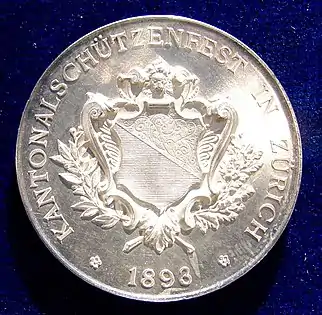 Kissling's Zürich 1893 Cantonal Shooting Festival Silver Medal, reverse